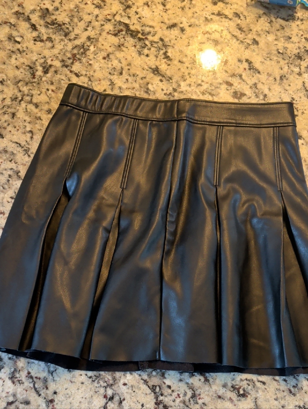 Hollister Black Faux Leather Pleated Mini Skirt